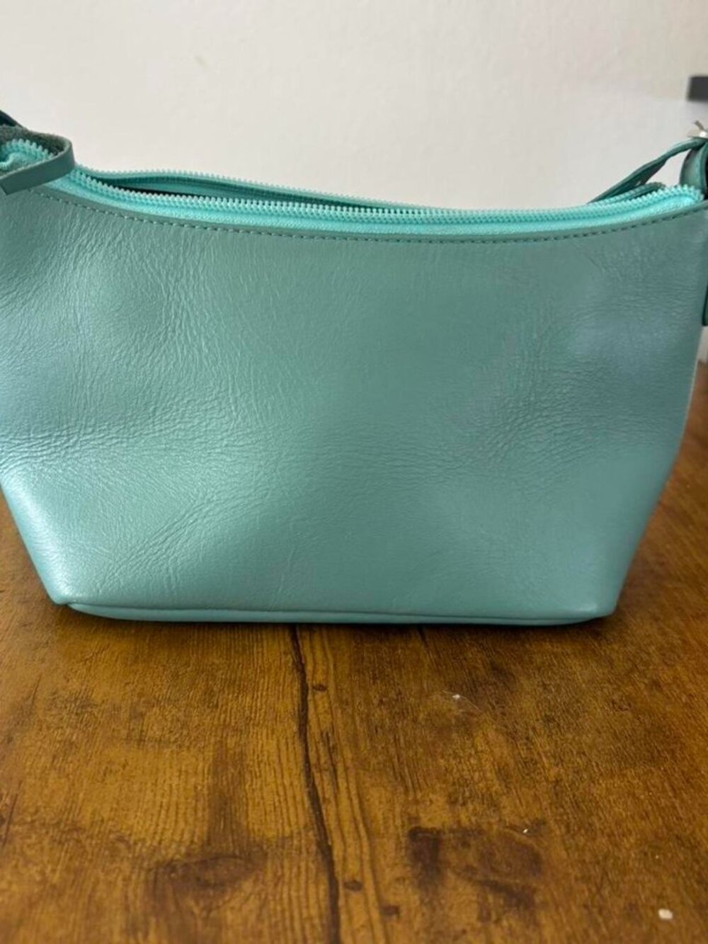 Light blue leather hand bag